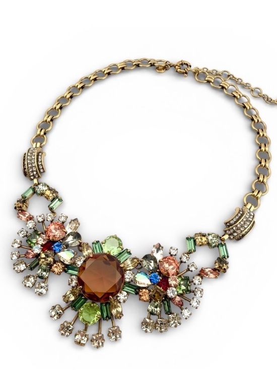 J. Crew Jewelry - Rare Retired J.Crew Crystal Floral Statement Necklace Gold Multicolor